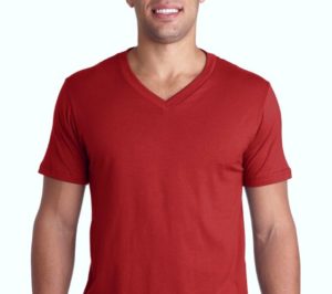 man wearing red v-neck